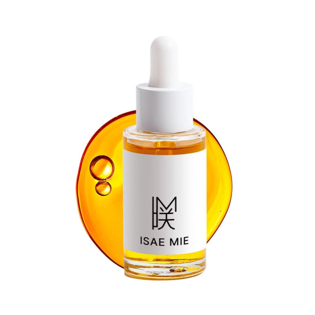 Blends of Natural Oils  bottle with a sleek design, featuring a dropper top, set against a soft background. The oil is amber in color, showcasing its rich texture and highlighting its natural ingredients like jojoba, argan, and rosehip oils